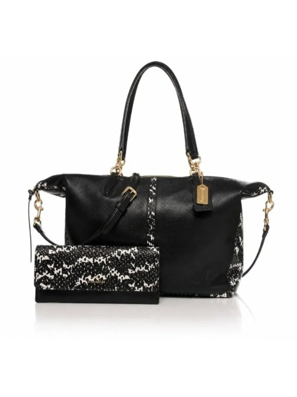 NWT Coach Bleecker Cooper Satchel Wallet Set Two Tone Python Leather 27984 BLK